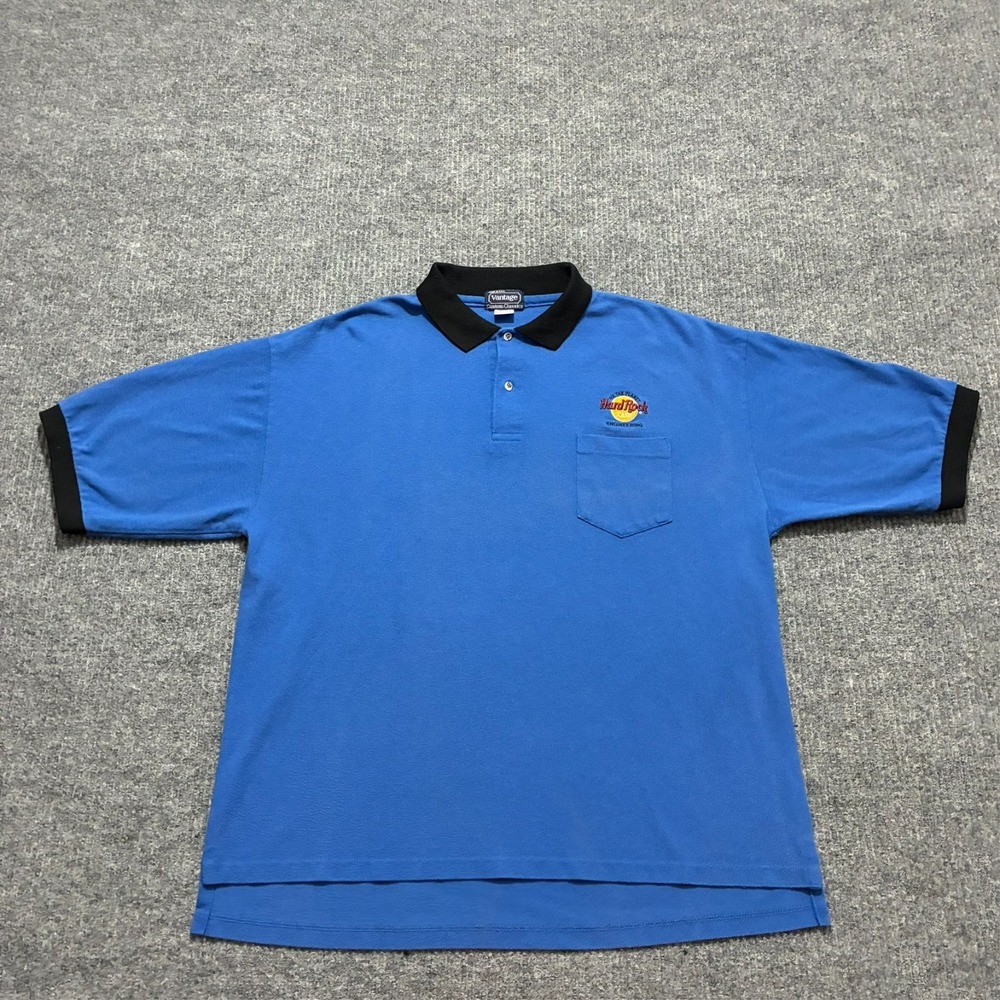 Vintage Hard Rock Cafe Engineering Polo Shirt Mens XL Blue Black Collar Vantage‎